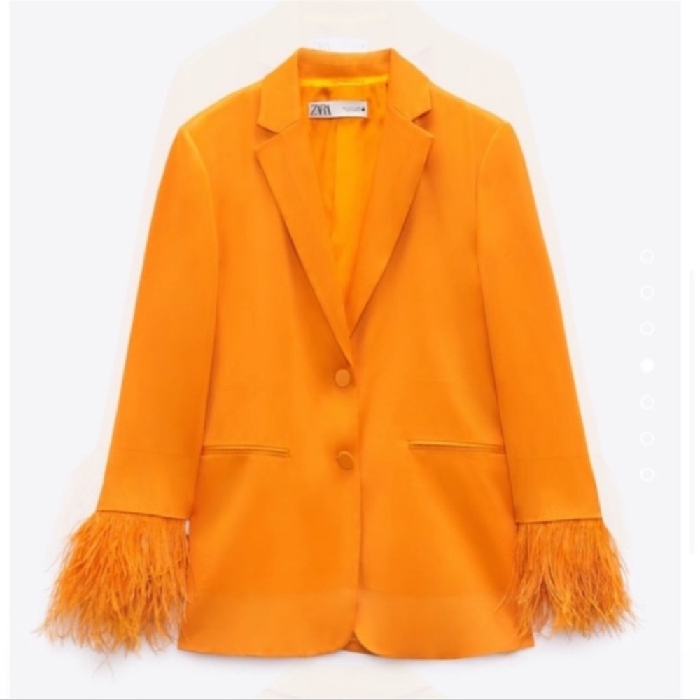 Zara Feathered Blazer in Orange LIMITED EDITION XS NWT